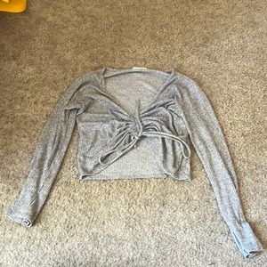 Grey runched tie up Top